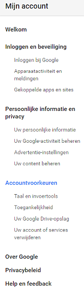 Google account menu